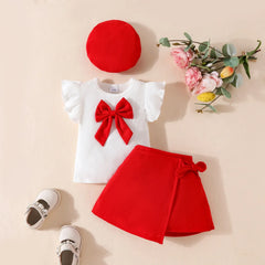Summer Baby Childrens Clothes Set 0-4Y 3D Flower Camisole+Bow Shorts+Bag 3Pcs Trendy Girls Suit Kid's Culotte Girls Skirt Outfit