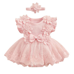 3D Flower Summer Baby Girls Romper Princess Mesh Newborn Clothes Lace