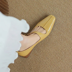 2026 New Spring Women Pumps Square Toe Chunky Heel Genuine Leather Women Shoes Shallow Metal Buckle Strap Mary Janes Ladies