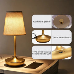 GGbingo Rechargeable LED Table Lamps Classic Desk Lamp Dimmable USB Fabric Lampshade Bedroom Bedside Desk Light Decoration