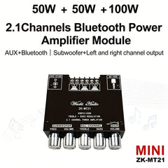 MT21 2.1 Channel Bluetooth 5.0 Audio Amplifier Board 100W Subwoofer 50W*2 L/R Stereo Amp Module Bass Treble Control AUX Input DC12-24V for Home Speaker DIY