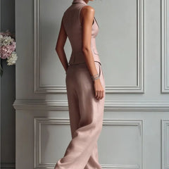 2026 Summer Women Two Piece Set Single-breasted Sleeveless Vest Top And Trousers Pants Set Suit Office Ladies Suits