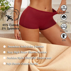 FINETOO 3PCS Women Seamless Cotton Boxer Short Solid Color High Rise Elastic Underwear Female Breathable Boyshorts Sexy Lingerie