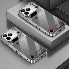 Minimalist Gaming Console Pattern Glass Phone Case For iPhone 11 12 13 14 15 16 17 Pro Max Plus 17 Air Electroplate Silver Cover