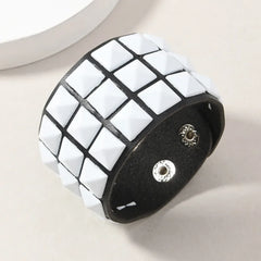 18 Color Punk Hip-Hop Three Rows of Square Rivets PU Leather Big Wide