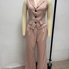 2026 Summer Women Two Piece Set Single-breasted Sleeveless Vest Top And Trousers Pants Set Suit Office Ladies Suits