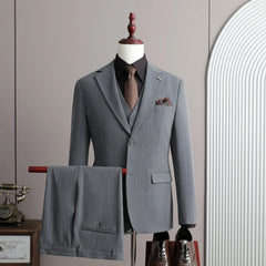 A Stylish and Cool Striped Casual Business Three-Piece Suit Set for