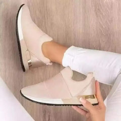 Fashion Women Sock Sneakers No Laces Slip On Platform Shoes Luxury Gold Trim Hidden Wedge Comfort Daily Casual Running Trainers