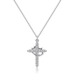 Exquisite Crown Cross Rhinestone Rotating Necklace for Women Fashion Copper Stainless Steel Necklace Party Banquet Jewelry Gift