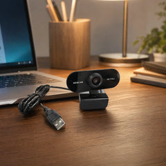 USB Webcam with Microphone for Laptop Desktop, 360° Rotatable Plug-and-Play Camera for Video Calls & Conferences