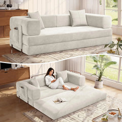 MoonSpeak 78.8''Sleeper Couch Bed for Livingroom,Convertible Modular Sofa with Armrest Pillow,Modular Foldable Corduroy Couches