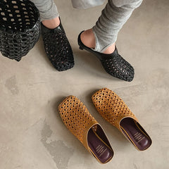 2026 Women Slippers Square Toe Med Heel Women Shoes Roman Black Women Sandals Gladiator Handmade Ladies Modern Slippers
