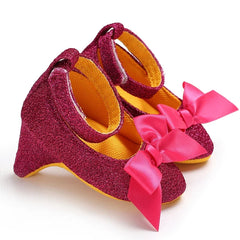 Infant Pre-Walker Shoes 0-18M Baby Girls Princess Bow Shoes Solid Color Fashion Party Walking Footwear