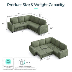 Sectional Couches for Living Room, 81" L Shape 5 Seats, Green | Sleeper sofa with pull out couch bed, corduroy, Customized