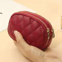New PU leather rhombus small wallet mini coin change bag double zipper storage change bag