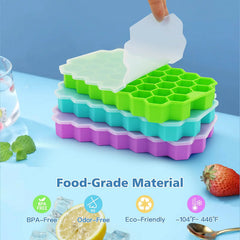 Honeycomb Ice Cube Trays with Lid Silicone Ice Cube Tray 37 Grids Reusable Ice Molds Ice Cube Mould for Coffee Whiskey Cocktails