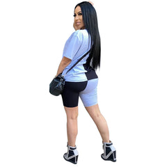 New Summer Fashion Women Stitching Queen Print Tracksuit  2 Piece Set Woman Sports Suit Summer Outfit