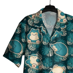 Summer Hot Selling Snorlax Men's Hawaiian Shirt Shorts Set Women Home Casual Loose Fitting Anime Pajamas T-shirt Shorts Set Gift