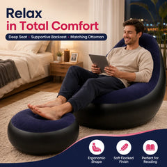 1PC Nflatable Air Sofa Chair with Footrest, Portable Lounge Chair Set