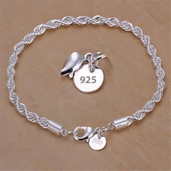925 Sterling Silver Bracelet 4mm20cm Flat Side Chain Lobster Clasp for