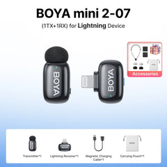 BOYA Mini 2 Wireless Lavalier Microphone AI Noise Reduction Mini Mic for iPhone 6-14/15-17 USB-C Android Phone Video Recording