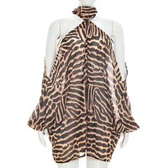 Leopard Print 2 Piece Short Set Women Club Party Outfit Summer Halter Off Shoulder Top Shirt Shorts Matching Sets Beach Vacation