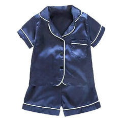 Boys Girls Ice silk satin Cartoon printing Tops Pants Set home Wear Children's pajamas set Baby suit Kids Clothes Toddler