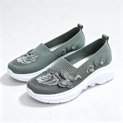 2026 Summer Women Breathable Knit Floral Embroidery Platform Loafers Slip On Walking Shoes Lightweight Soft Cushion Insole Anti Slip Wedge Sole Comfort Casual Daily Outdoor Travel Nurse Footwear Black Khaki Green Multiple Siz