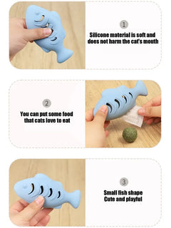 Fish-Shaped Cat Chew Toy - Dental Treat Dispenser Puzzle, Safe Silicone, No Battery, Interactive Pet Snack Game