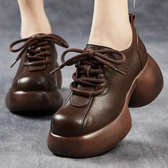 GKTINOO 2026 Spring New Genuine Leather Pumps Thick Soled Women Shoes Retro Comfortable Round Toe Wedges Platform Shoes