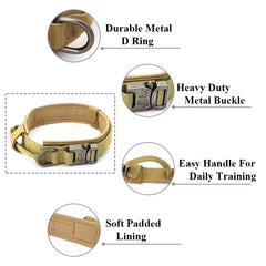 Heavy Duty Tactical Dog Collars with Handle Military Collar with Patch Outdoor Training and Walking for Medium and Large Dogs