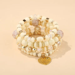 4pcs Boho Crystal Beads Chain Bracelet Set for Women Vintage Heart