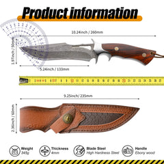 A Large Damascus Handmade Forged Knife - Fixed Blade, Wooden Handle