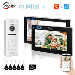 ANJIELO 4‑Wire Tuya Smart Video Door Phone Intercom System PIR Motion Detect Two‑Way Audio Password Unlock Home Villa Security