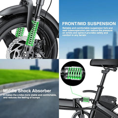 Electric Bike for Adults and Teens, 520W-1200W Motor, 20-28MPH, 32 Miles Range, 48V 10Ah Battery, 3-Level Pedal, Customized