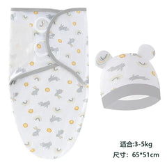 Baby Blanket Hat Set Cartoon Printed Cotton Newborn Swaddle Adjustable