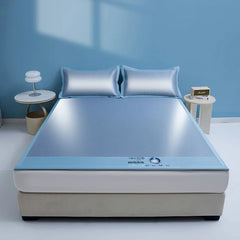 Cooling Summer Ice Silk Mat Carbon Fibres Sleeping Cool Bed Pad Wide Edging Mats Charcoal Double Mattress Cover with Pillowcase