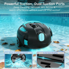 Cordless Robotic Pool Cleaner Featuring an Ultra-Long 160-Minute Battery Life, IPX8 Waterproof Rating, and Powerful Suction; Capable of Cleaning Pools up to 1,100 Square Feet, It Comes with a Retrieval Rope and Cleaning Brush