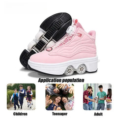 Unisex Automatic Retractable Roller Skates Women's High Top Sports Shoes with Wheels Dual-purpose Skating Sports Shoes