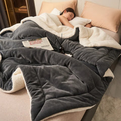Double Sided Sherpa Throw Blanket Thick Warm Flannel Quilted Blanket For Sofa Bed