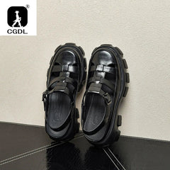 6 Cm Height Platform Mens Genuine Leather Sandals Luxury Handmade Quality 2024 New Designer Black Summer Formal Social Shoes Man