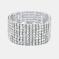 Classic Multiple Shining Rhinestone Crystal Stretch For Women Girls Bridal Wedding Wristband Elastic Bracelet Gold Silver Color