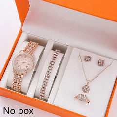 6Pcs/Set Women's Rhinestone Quartz Watch Set Fashion Wrist Watch & Jewelry Set Gift.▪