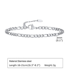 1/2/3pcs Chain Bracelet for, Stainless Steel Twisted Rope Cuban Chain