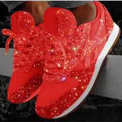 New Women Flat Sneakers Casual Bling Vulcanized Shoes Women Mesh Lace