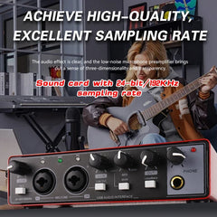 YAMNWEO MD21 Red USB Audio Interface Sound Card, 24Bit/192kHz Dual Channel Sound Card with Dual Inputs for Condenser Microphones & Guitars, Ideal for Live Streaming, Podcasting, Music Production and Live Performances