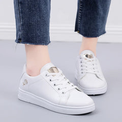 Women Leather Pu Casual Shoes New 2025 Woman Shoes Fashion Embroidered White Sneakers Breathable Flower Lace-Up Women Sneakers