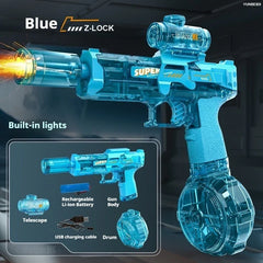 Electric Water Gun Simulation Shooting Water Gun with Recoil Flash Function Summer Outdoor Beach Game Toys Children Adults Gifts