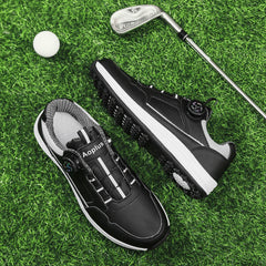 Men's Golf Shoes, New Style, Fashionable, Simple, Versatile, Solid Color, Waterproof Upper, Versatile, Stylish, Casual Sports Shoes for Men, Outdoor Youth Fashion, Men's Rotating Buckle Design, Thick Sole, Height-Increasing,