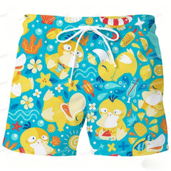Summer Psyduck Beach Shorts Pokemon Cartoon Quick Dry Board Shorts
